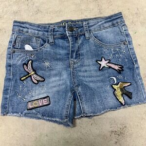 Vigoss Girls Size 12 Denim Shorts Blue Distressed‎ Embellished Applique Jean